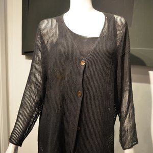 Farideh  BLACK COTTON MESH TUNIQUE CARDI-COVERUP